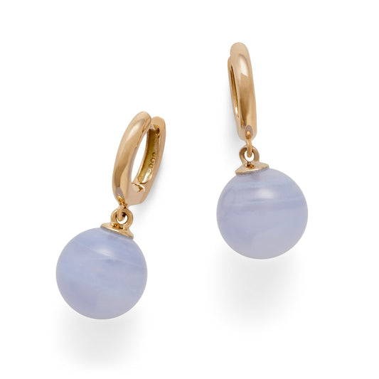 Gump's Signature Gold Hoop & Blue Lace Agate Bead Earrings
