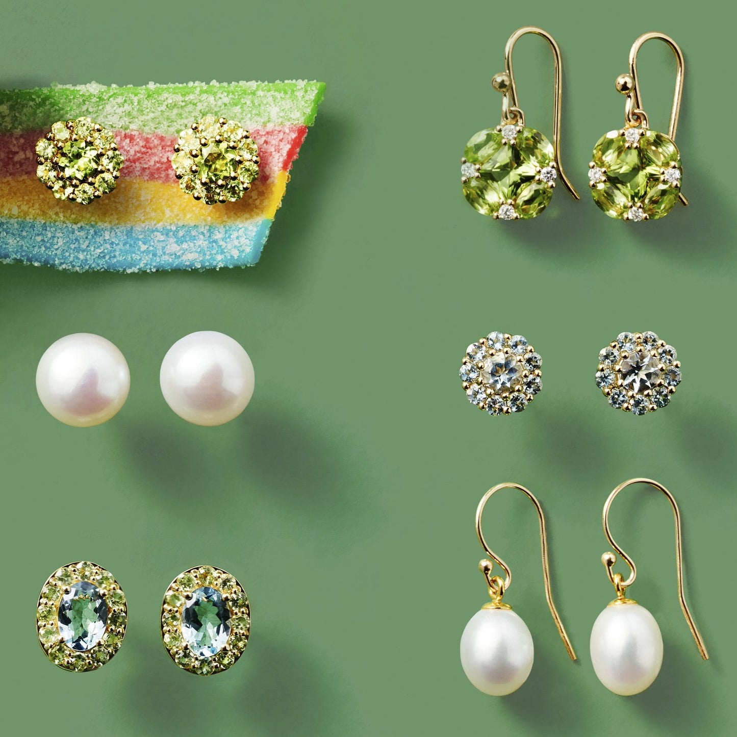 Quadrille Earrings in Peridot & Diamonds