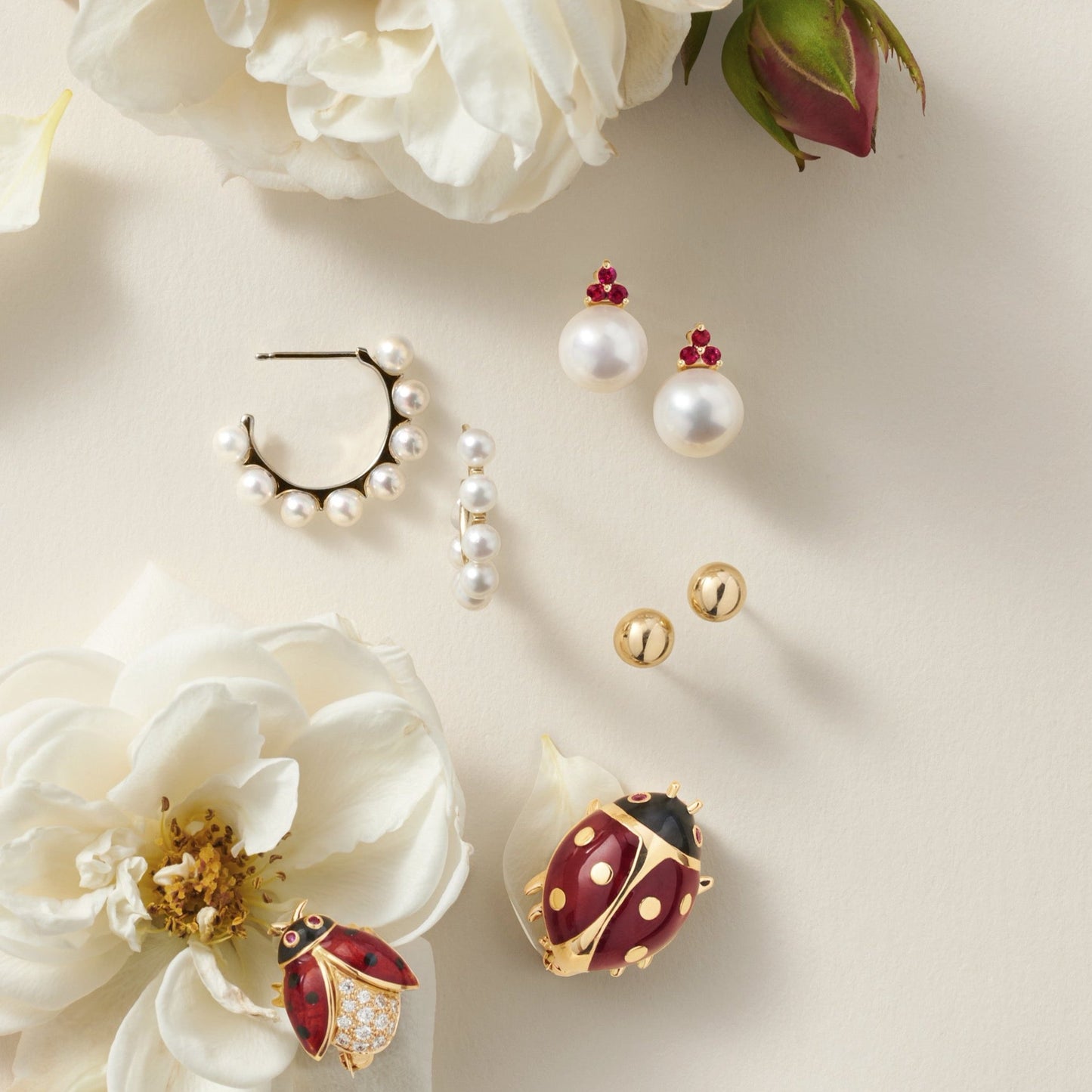 Madison Earrings in Pearls & Rubies
