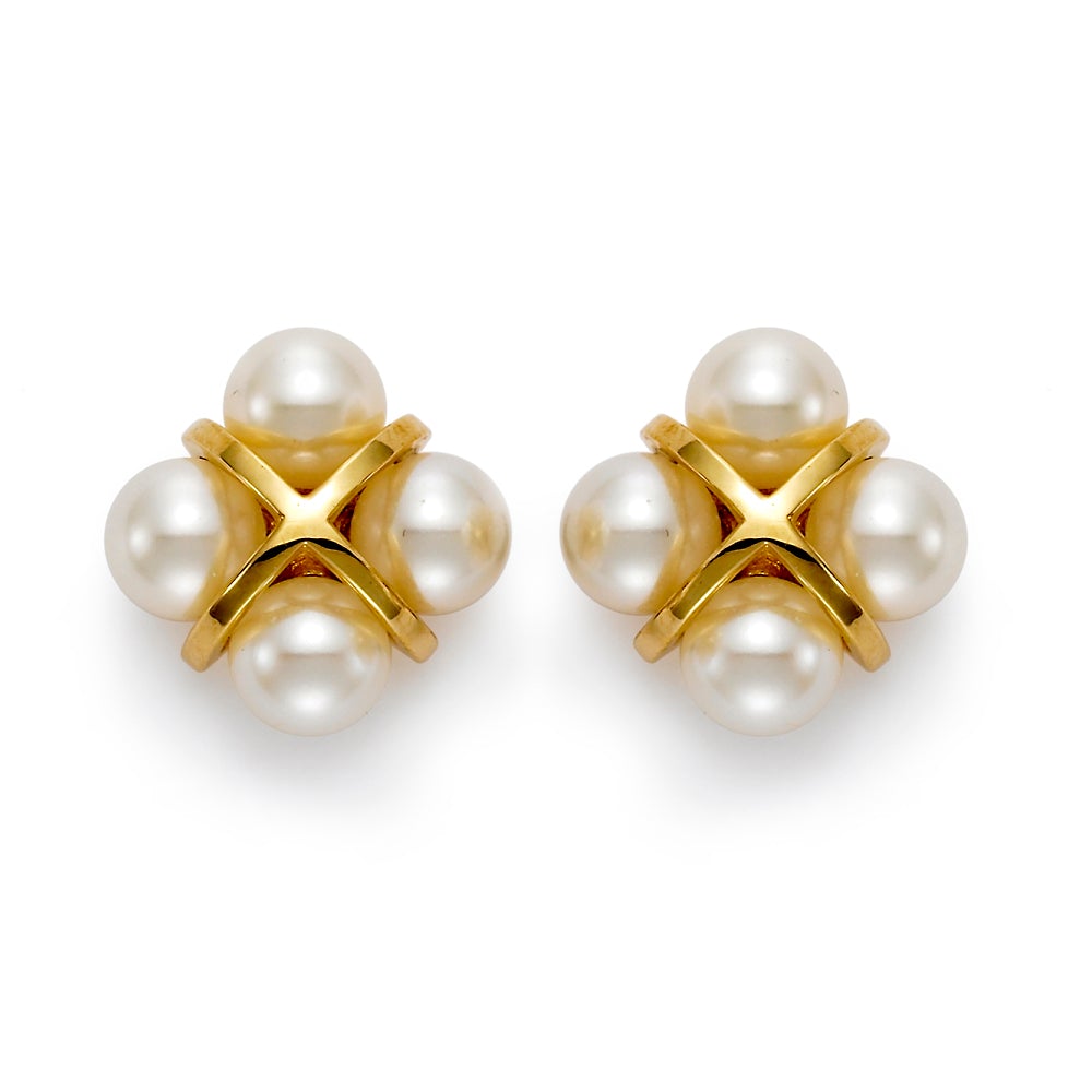Pearl & Gold Cross Earrings