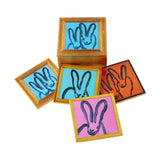 Hunt Slonem Framed Bunnies Coasters, Set of 4