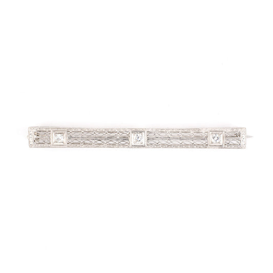 Estate Art Deco Diamond & Platinum Filigree Bar Pin
