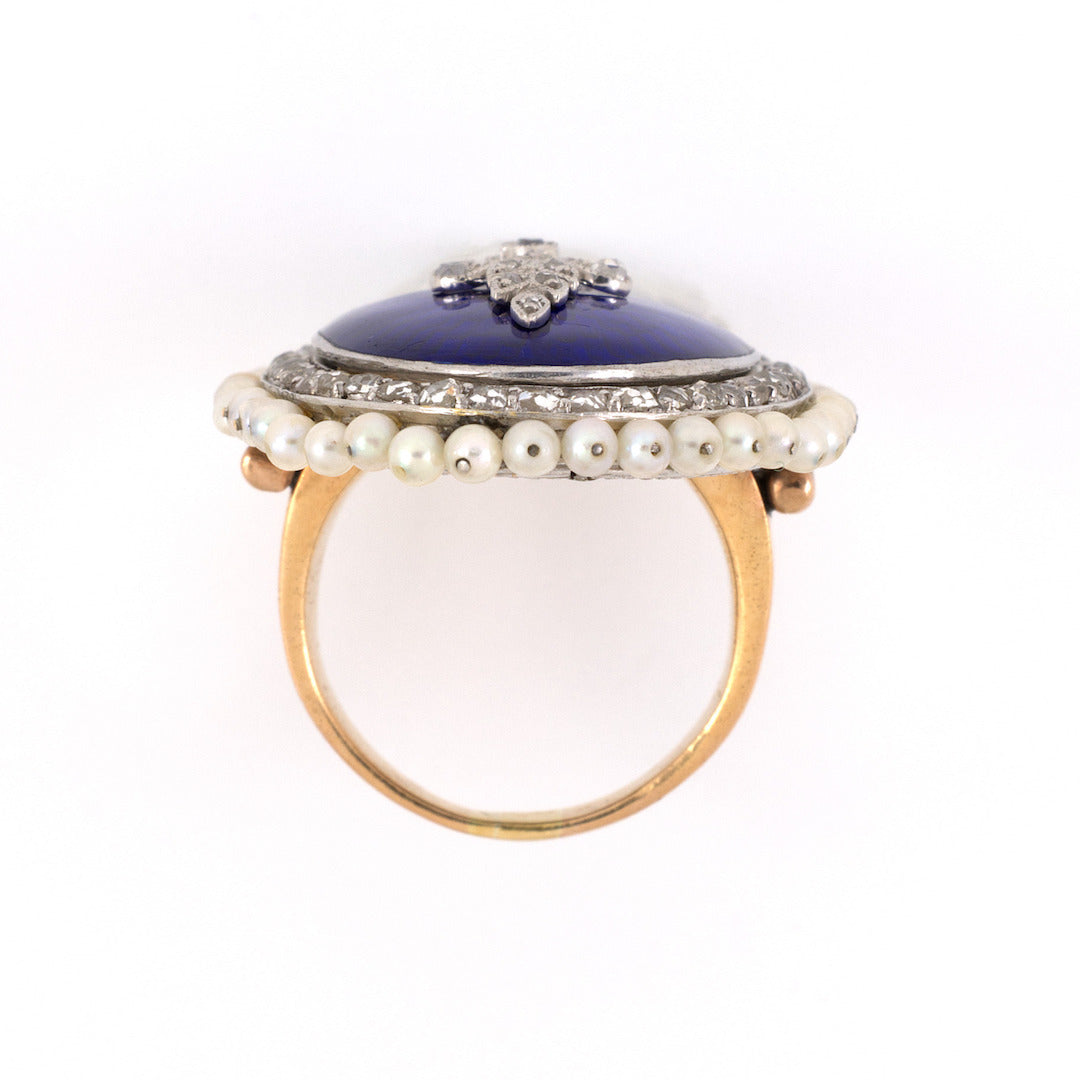 Victorian/Retro Diamond, Pearl & Enamel Dinner Ring