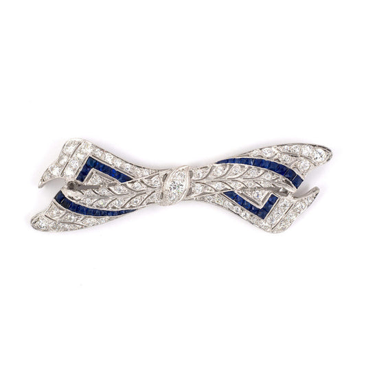 Estate Art Deco Diamond & Sapphire Bow Pin