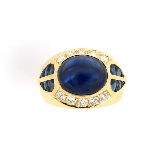 Italian Sapphire & Diamond Domed Ring