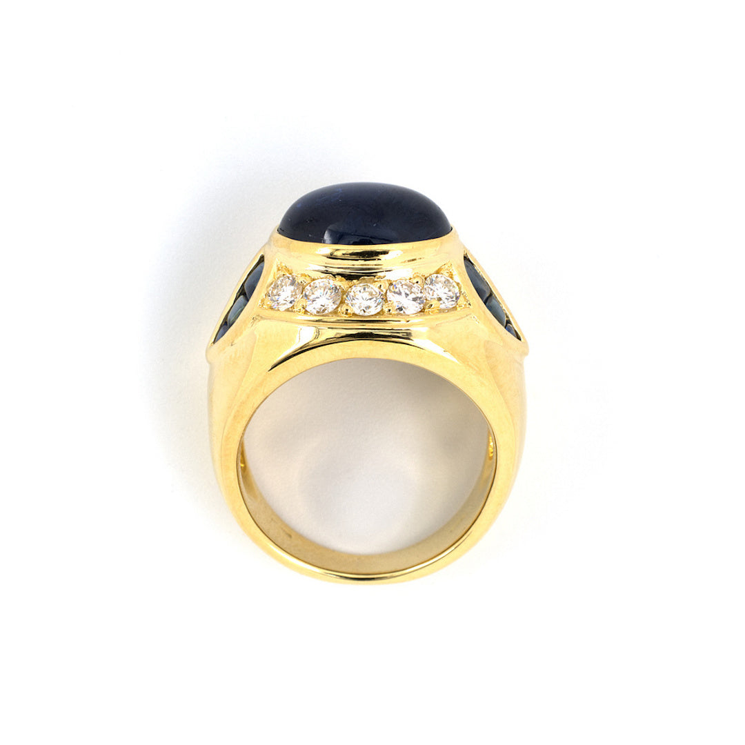 Italian Sapphire & Diamond Domed Ring