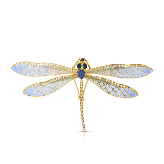 Cicada Plique-à-Jour Sapphire, Emerald & Diamond Dragonfly Brooch