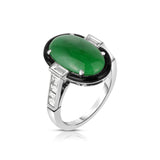 Cicada Green Jade Oval, Black Enamel & Emerald-Cut Diamond Ring