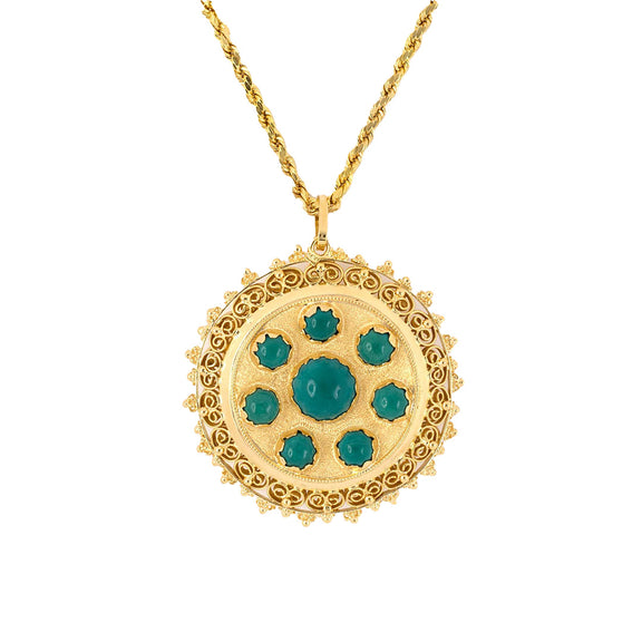 Estate Turquoise Circular Pendant Necklace