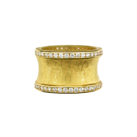 Hammered Gold & Diamond Wide Band Ring