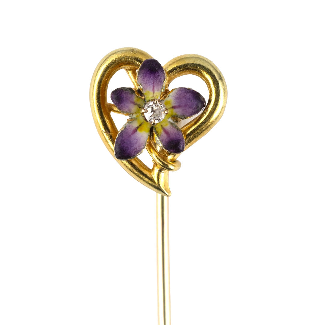 Estate Art Nouveau Enamel Orchid Stick Pin