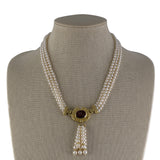 Judith Ripka Garnet Intaglio 3-Strand Pearl Necklace
