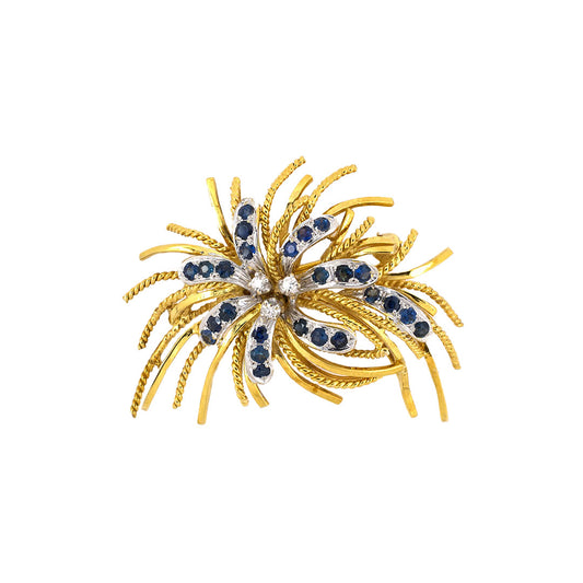 Estate Sapphire & Diamond Leaf Cluster Spray Pin