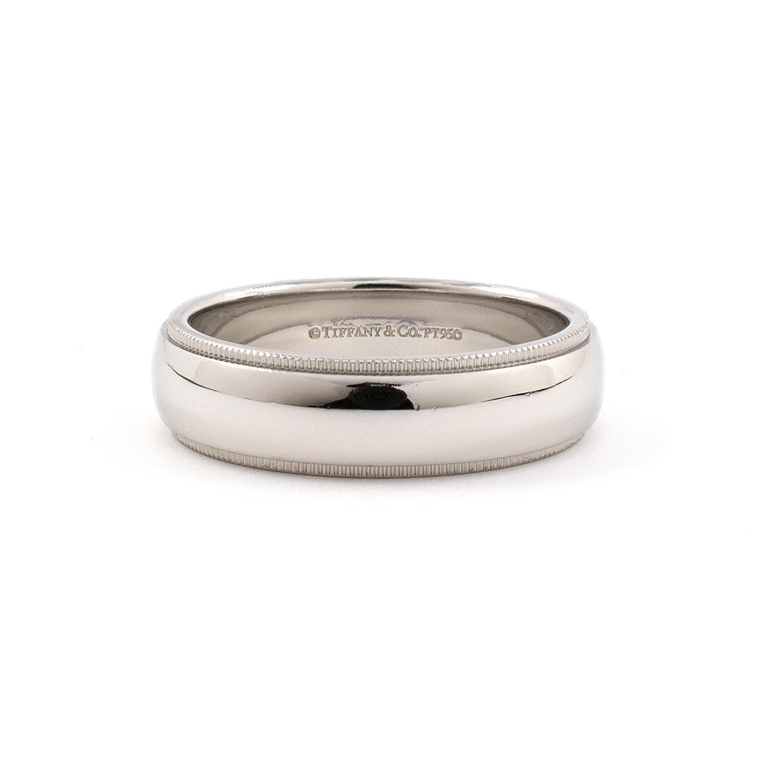 Estate Tiffany Men's Platinum Beaded-Edge Wedding Band