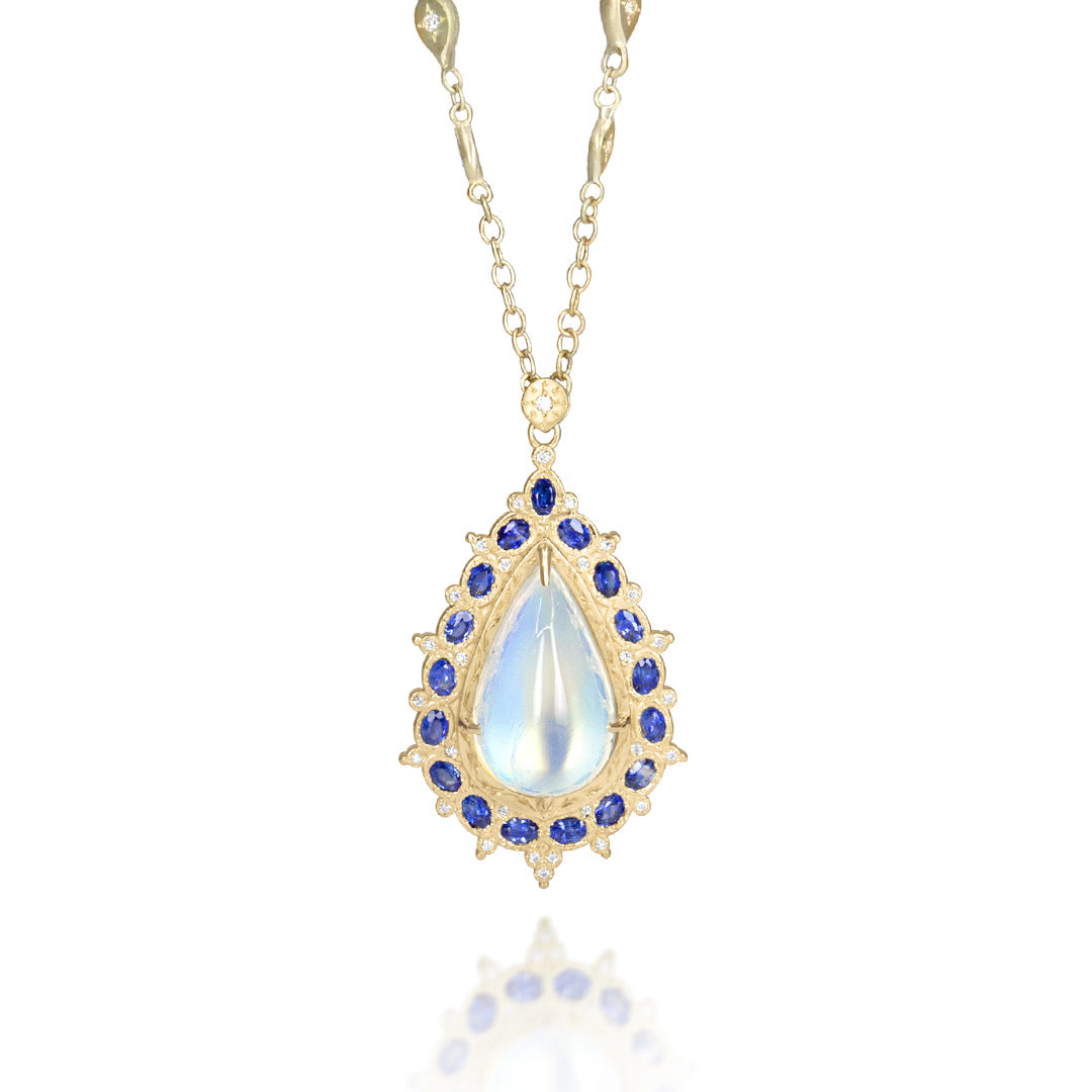 Adel Chefridi Moonstone & Sapphire Pendant Necklace