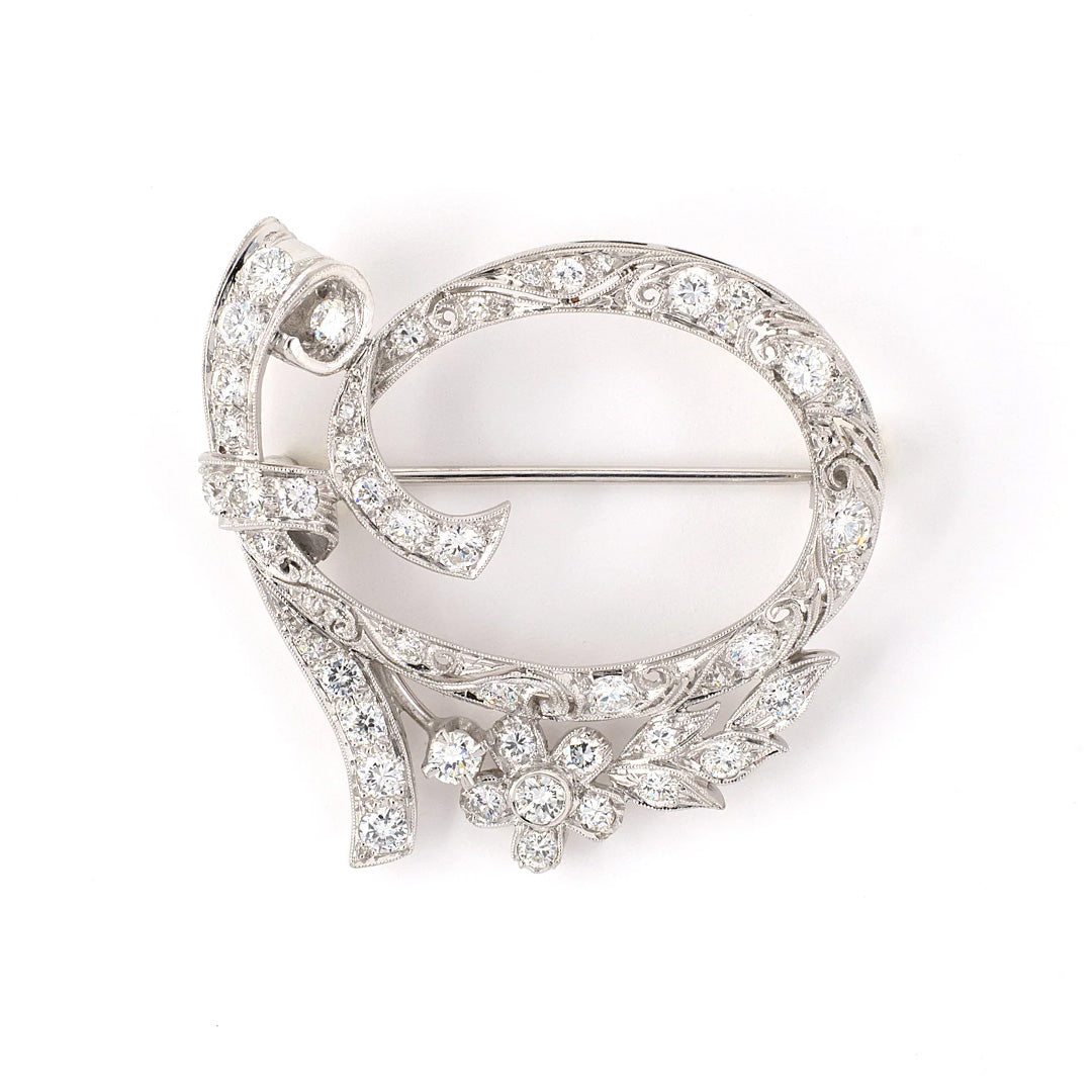 Estate Art Deco Diamond Wreath Ribbon Pin