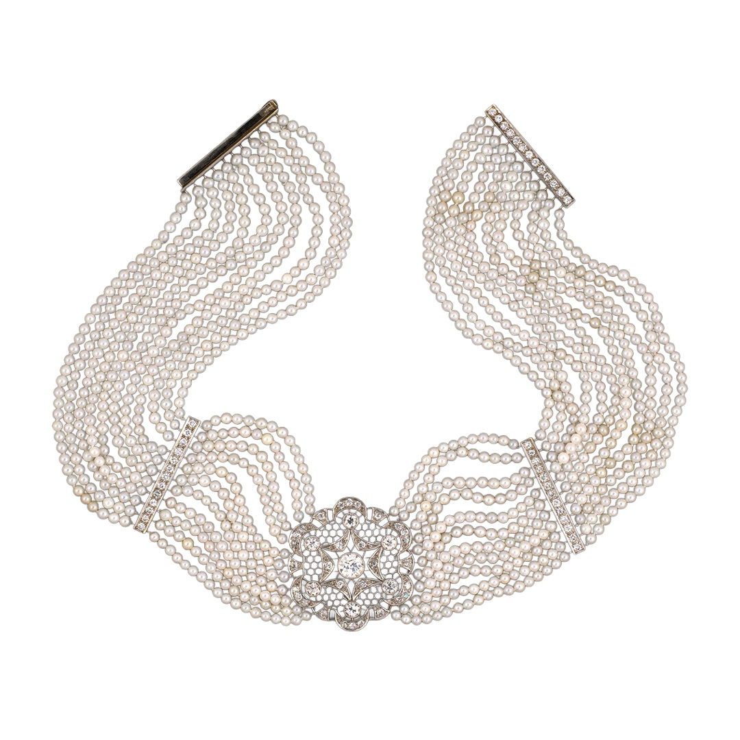 Estate Art Deco Diamond & Pearl Choker