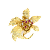 Estate Cartier Ruby & Diamond Flower Pin