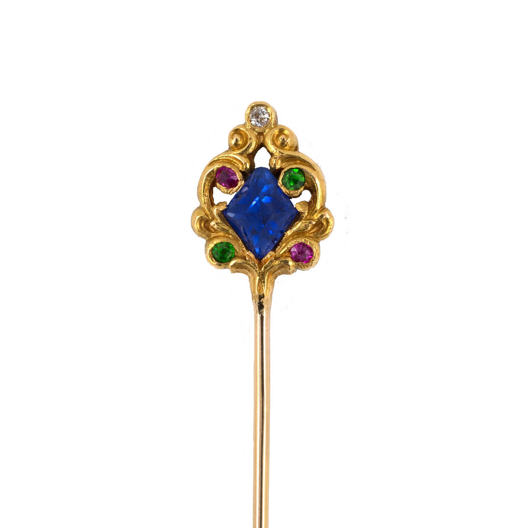 Estate Art Nouveau T. B. Starr Multi-Color Gemstone Stick Pin
