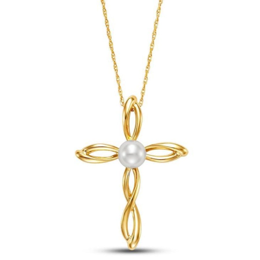 Woven Cross Pearl Pendant Necklace