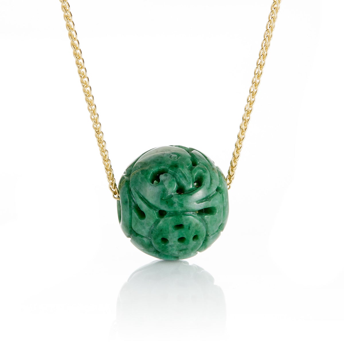 Green Jadeite Dragon Ball Pendant Necklace