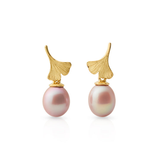 Gudrun Langner x Gump's Ginkgo Pink Pearl Drop Earrings