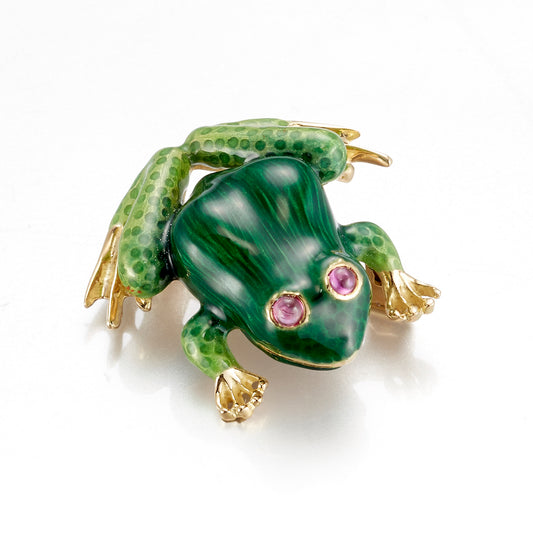 Gump's Signature Gold & Ruby Enamel Frog Pin