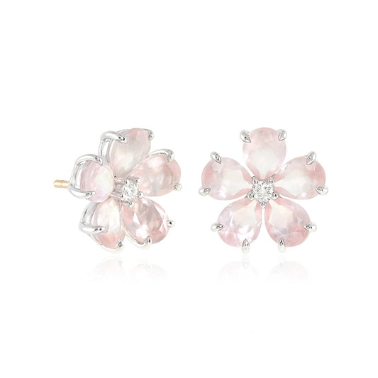 Forget-Me-Not Earrings in Rose Quartz & Diamonds