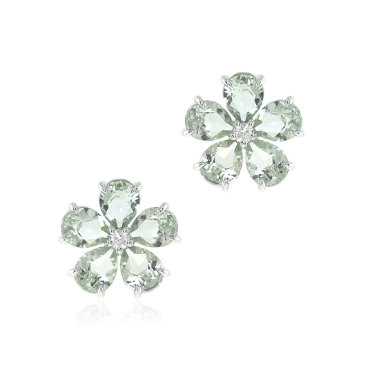 Gump's Signature Forget-Me-Not Earrings in Green Amethyst & Diamonds