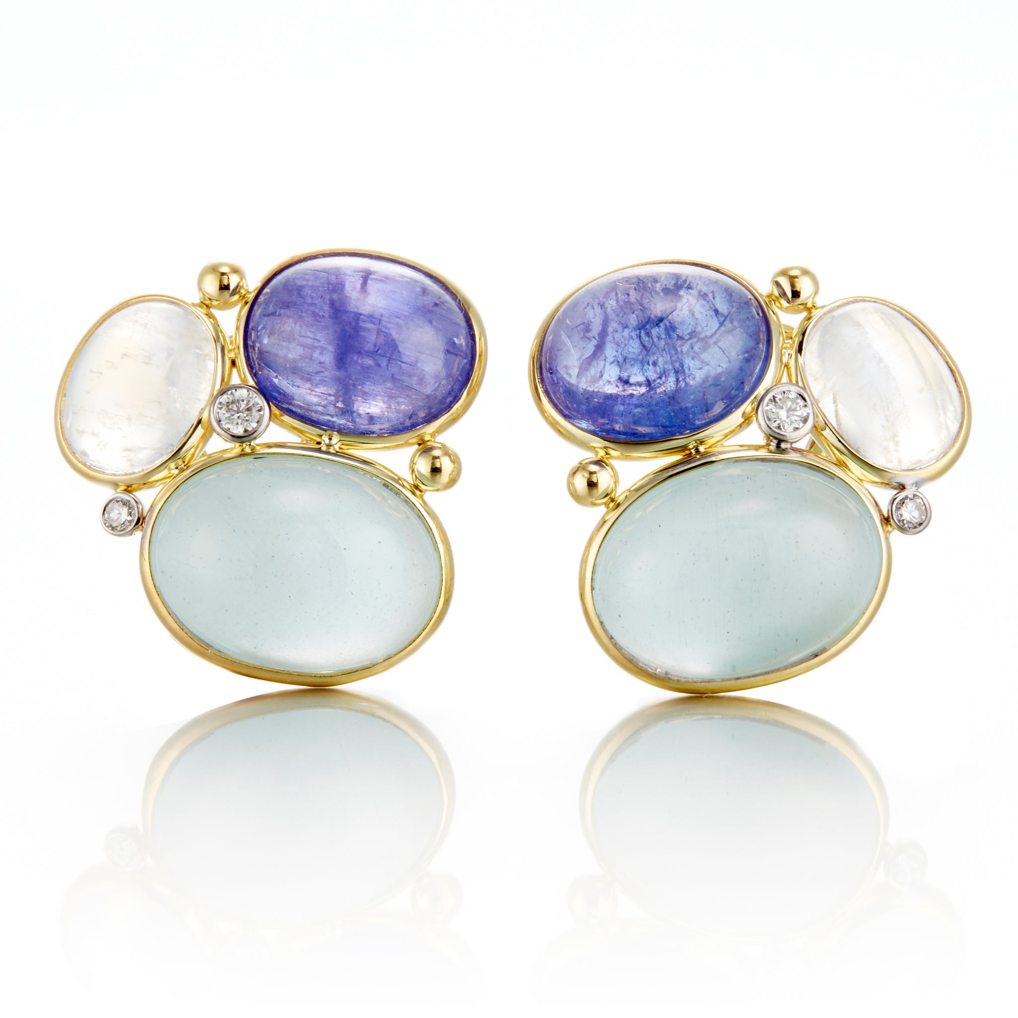 Moonstone, Tanzanite & Aquamarine Cluster Earrings