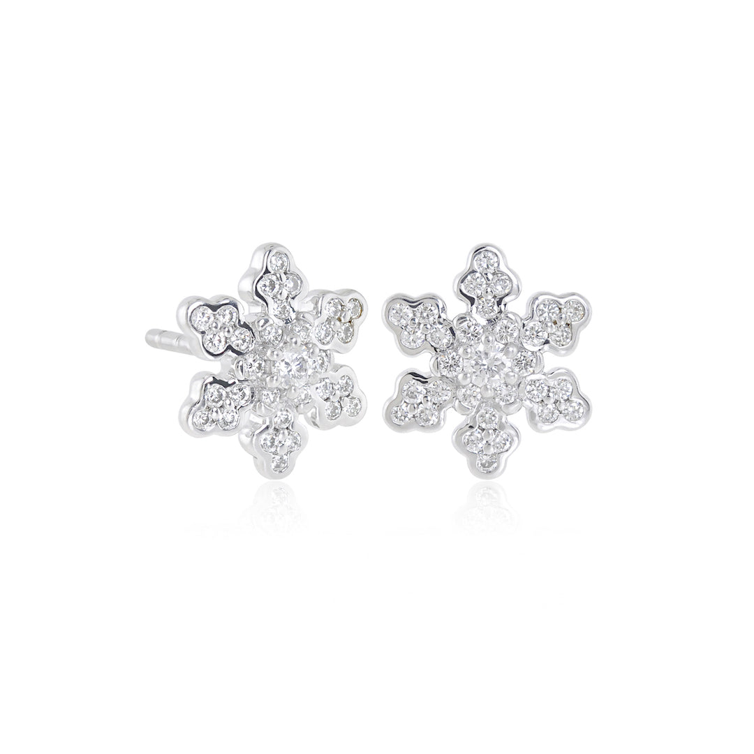 White Gold Snowflake Earrings in Diamonds