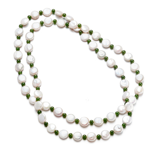 Gump's Signature Coin Pearl & Green Nephrite Jade Rope Necklace