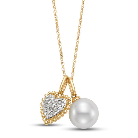 Pearl & Diamond Heart Pendant Necklace
