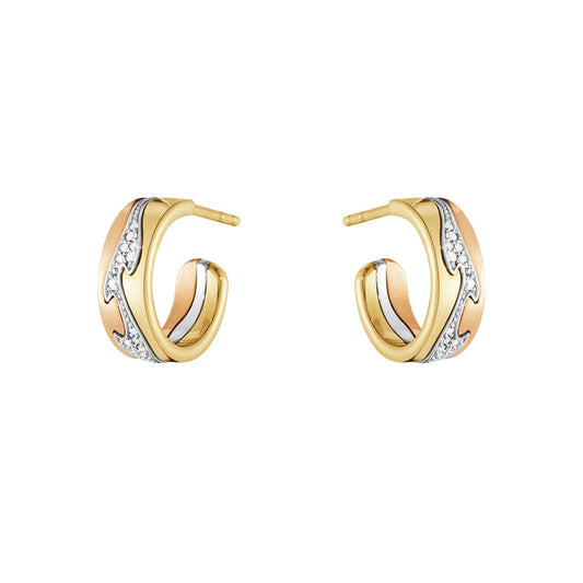 Georg Jensen Fusion Tri-Color Gold & Diamond Hoop Earrings