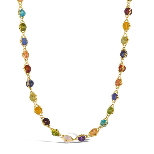 Multi-Colored Gemstone Woven Necklace