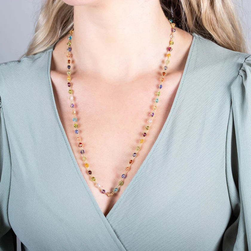 Multi-Colored Gemstone Woven Necklace