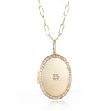 Brushed Gold & Diamond Locket Necklace