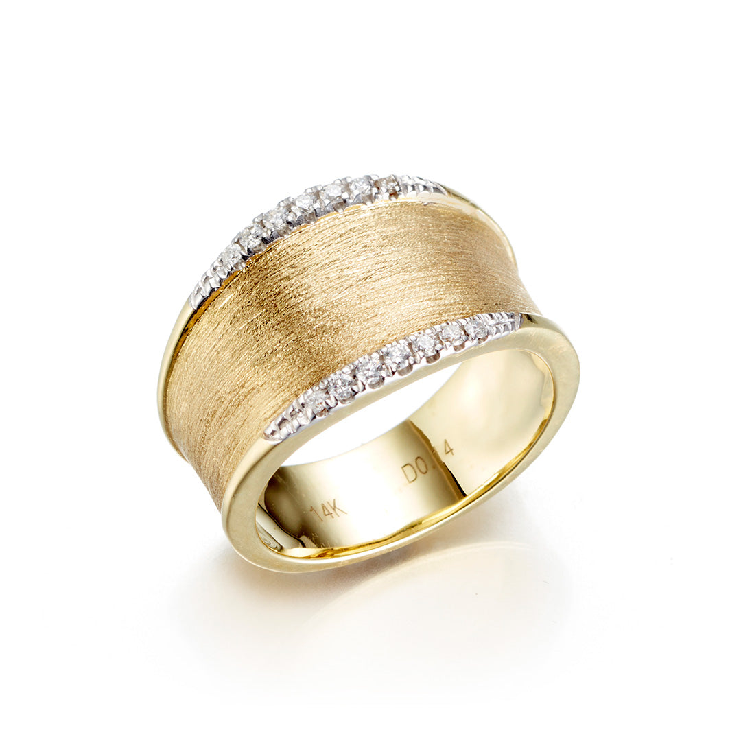 Brushed Gold Diamond Cuff Ring