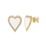 Halo Heart Earrings in White Enamel & Diamonds