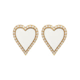 Gump's Signature Halo Heart Earrings in White Enamel & Diamonds
