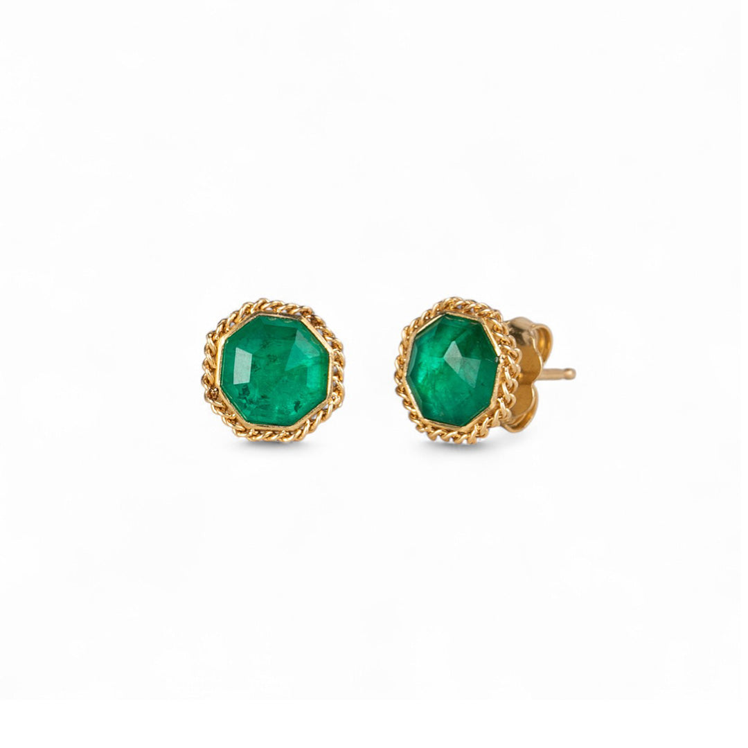 Amáli Emerald Octogonal Stud Earrings