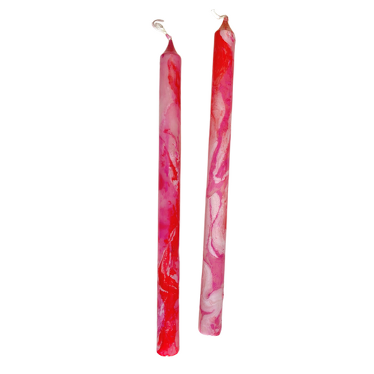 Jinglenog Marbled Taper Candles, Set of 2 Candela Rosa