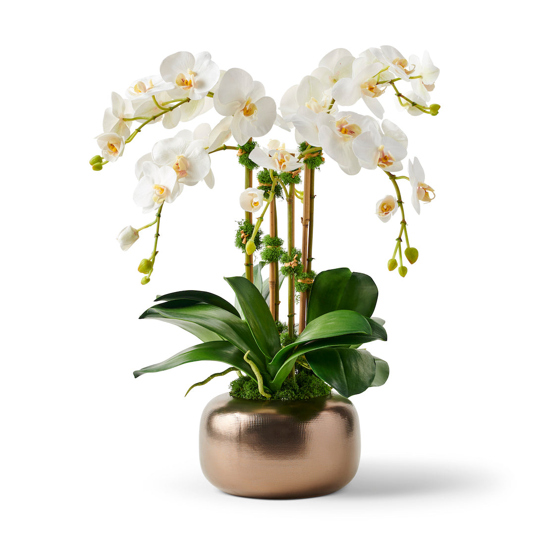artificial orchid plants in pots Serenity Orchid in Metallic Pot