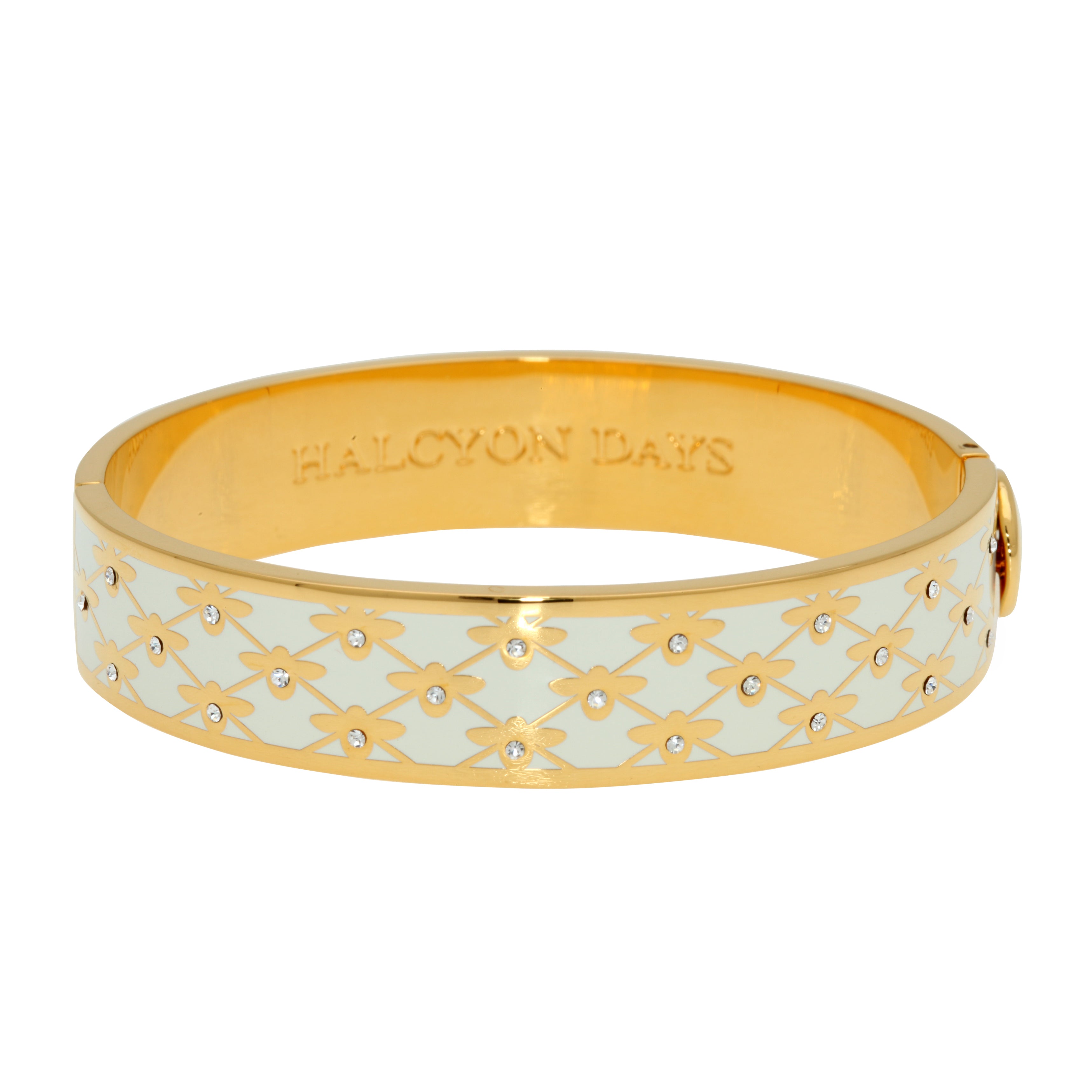 Halcyon Days Bee Sparkle Trellis Enamel Bangle, Cream