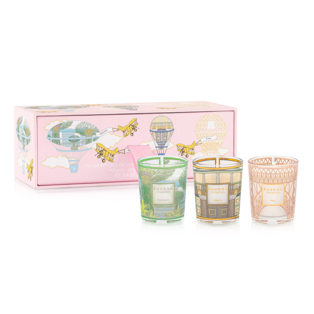 Baobab Collection Travel Votives, Set of 3 – Athens, Singapore, Paris
