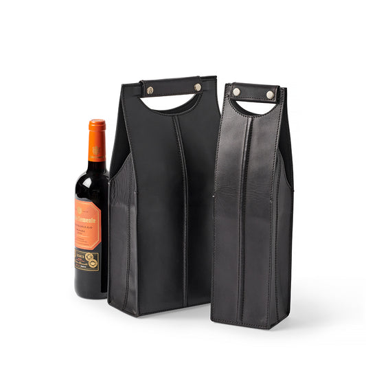 Leather Wine Carrier, Double Black