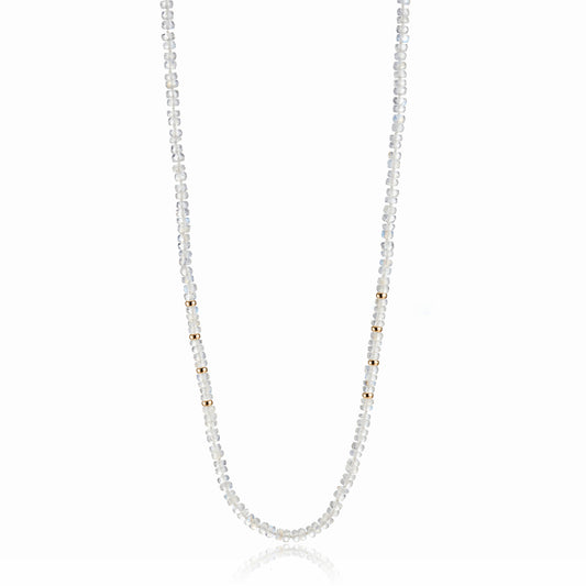 Moonstone & Gold Station Rope Necklace