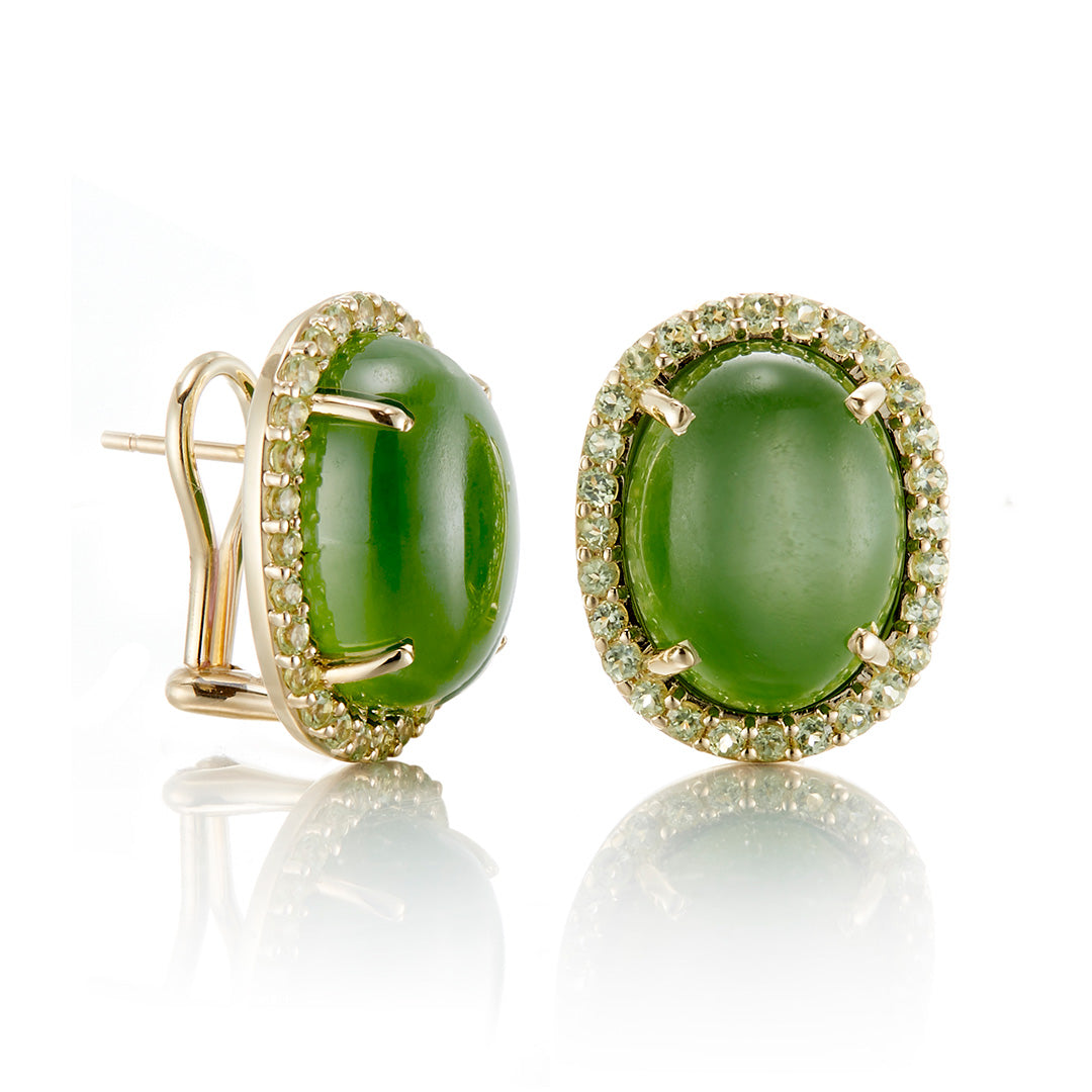 Greenwich Earrings with Nephrite Green Jade & Peridots
