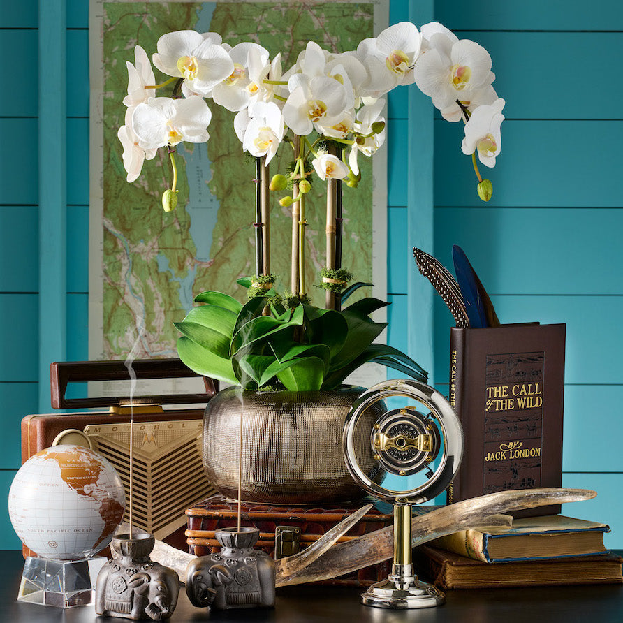Earth Globe on Crystal Base, White Gold