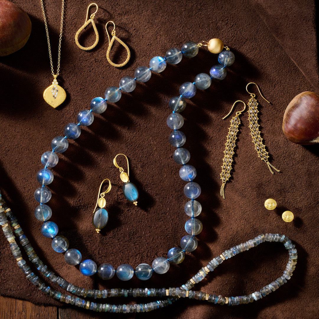 Labradorite Coffee Bean Earrings